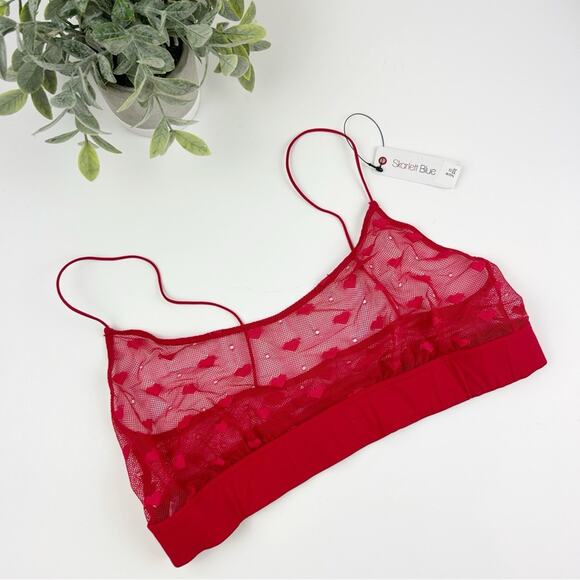 Skarlett Blue Women's Cheri Heart Mesh Bralette Cherry Red Size Medium - Picture 1 of 3